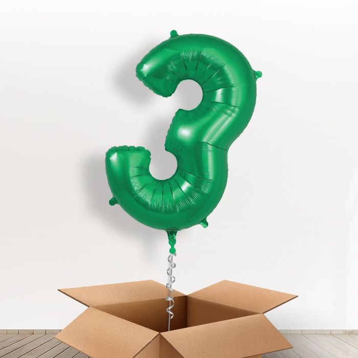 Dark Green Giant Number 3 Balloon in a Box Gift