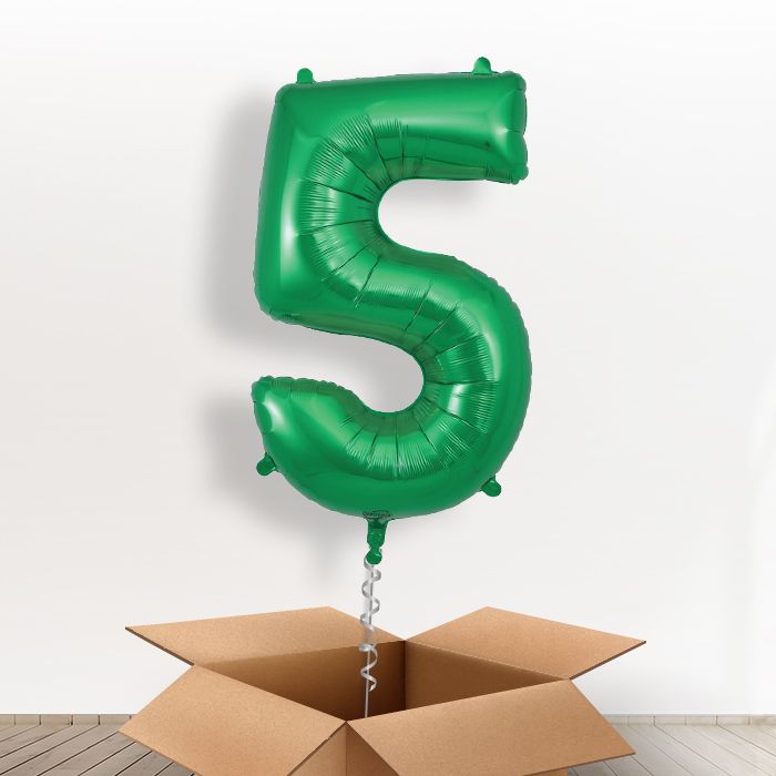 Dark Green Giant Number 5 Balloon in a Box Gift