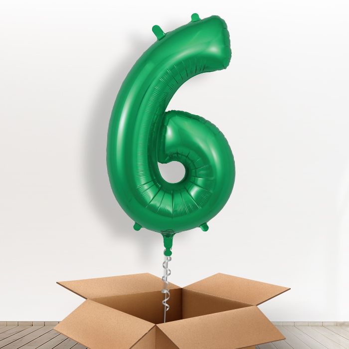 Dark Green Giant Number 6 Balloon in a Box Gift