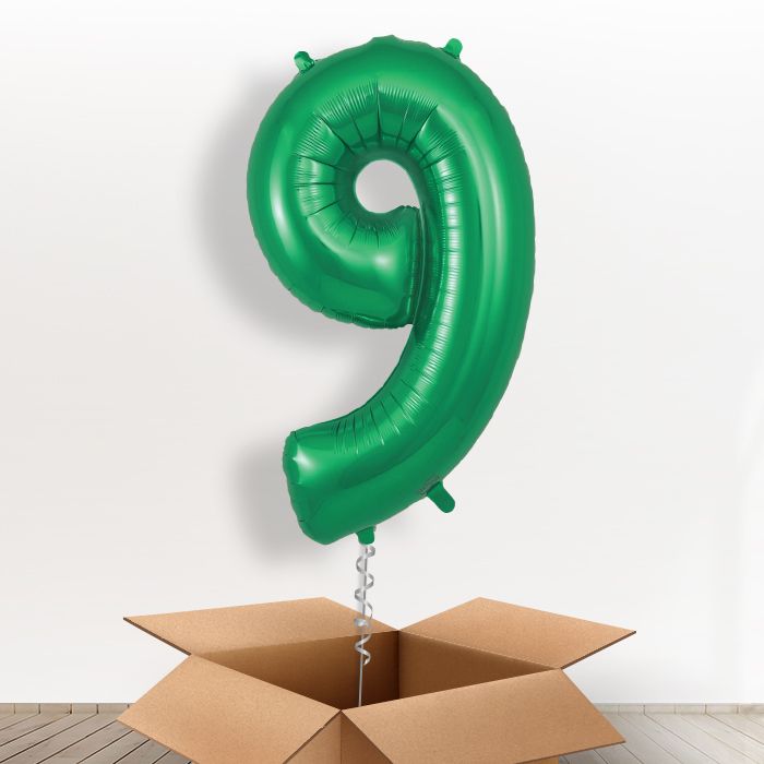 Dark Green Giant Number 9 Balloon in a Box Gift