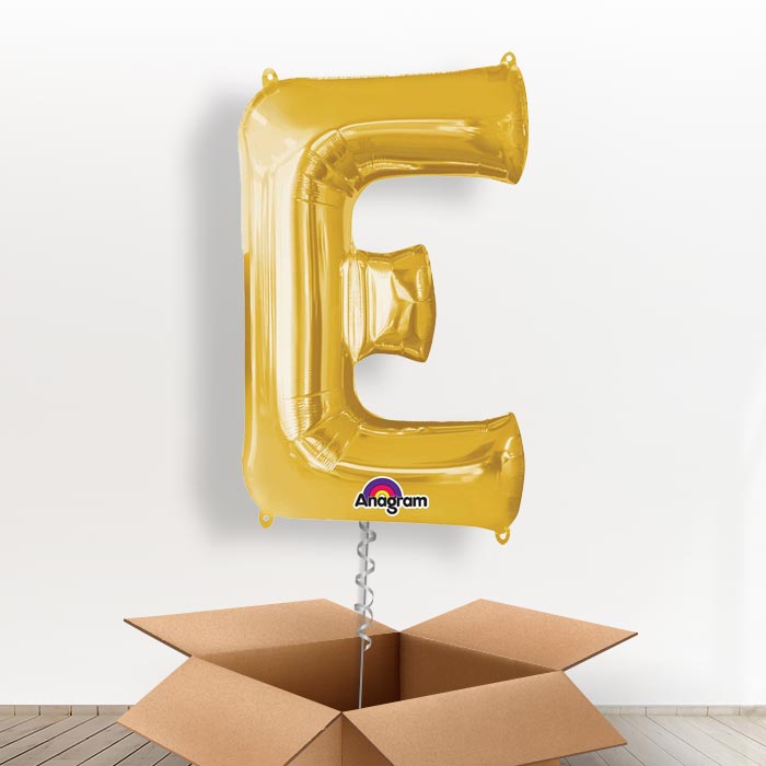 Personalisable Gold Giant Letter E Balloon in a Box Gift