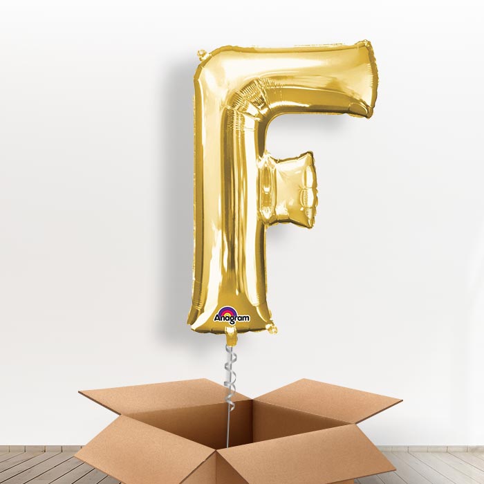 Personalisable Gold Giant Letter F Balloon in a Box Gift