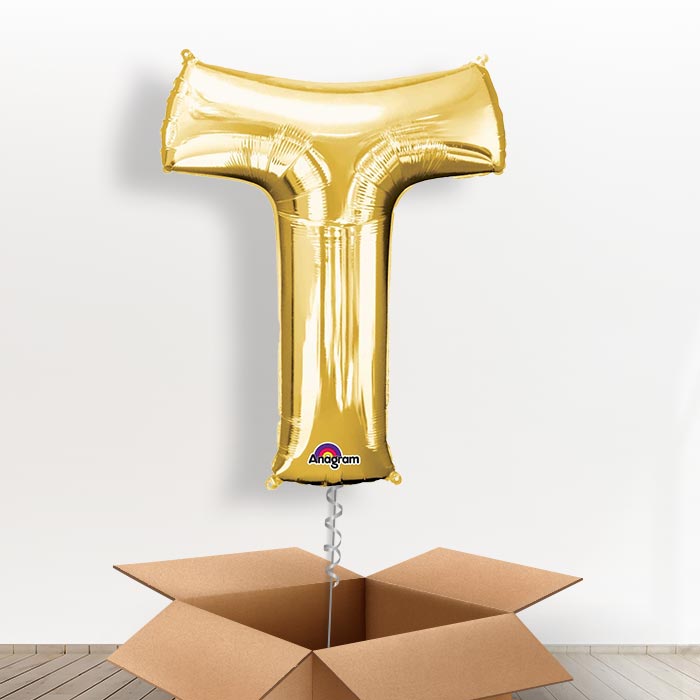 Personalisable Gold Giant Letter T Balloon in a Box Gift