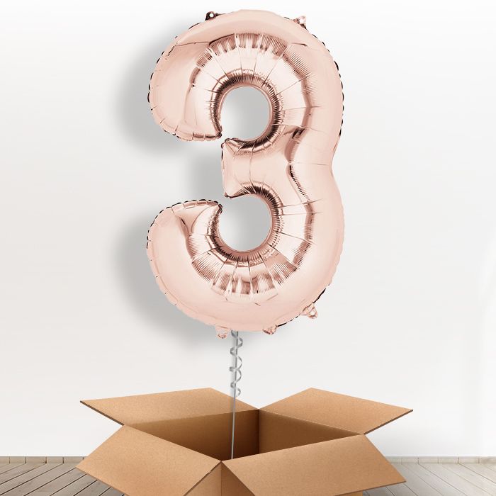 Rose Gold Giant Number 3 Balloon in a Box Gift