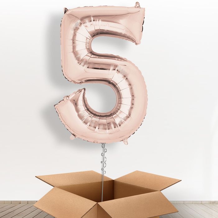 Rose Gold Giant Number 5 Balloon in a Box Gift