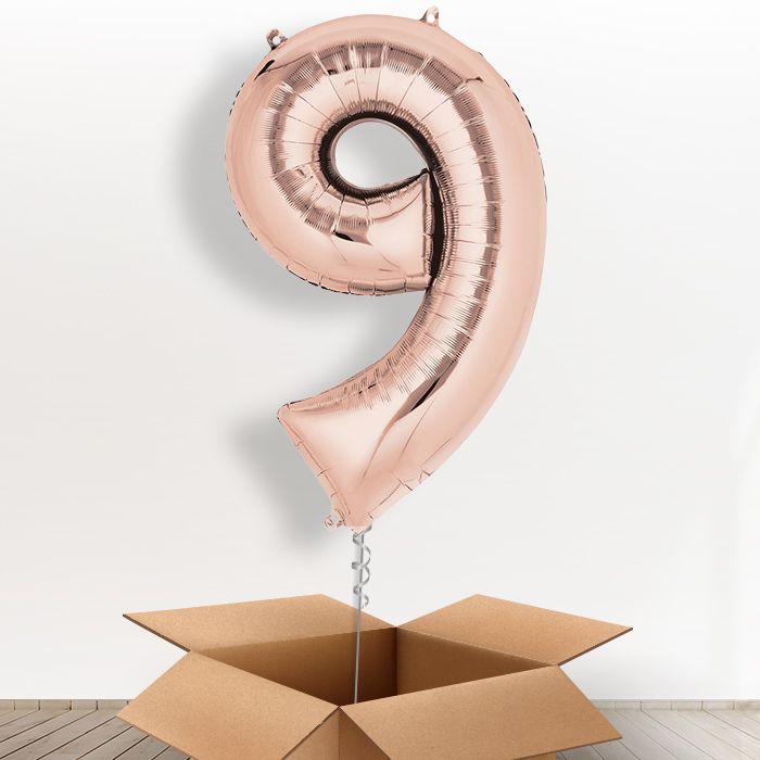 Rose Gold Giant Number 9 Balloon in a Box Gift