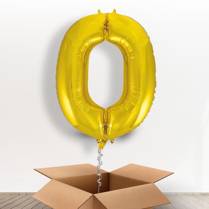 Gold Giant Number 0 Balloon in a Box Gift