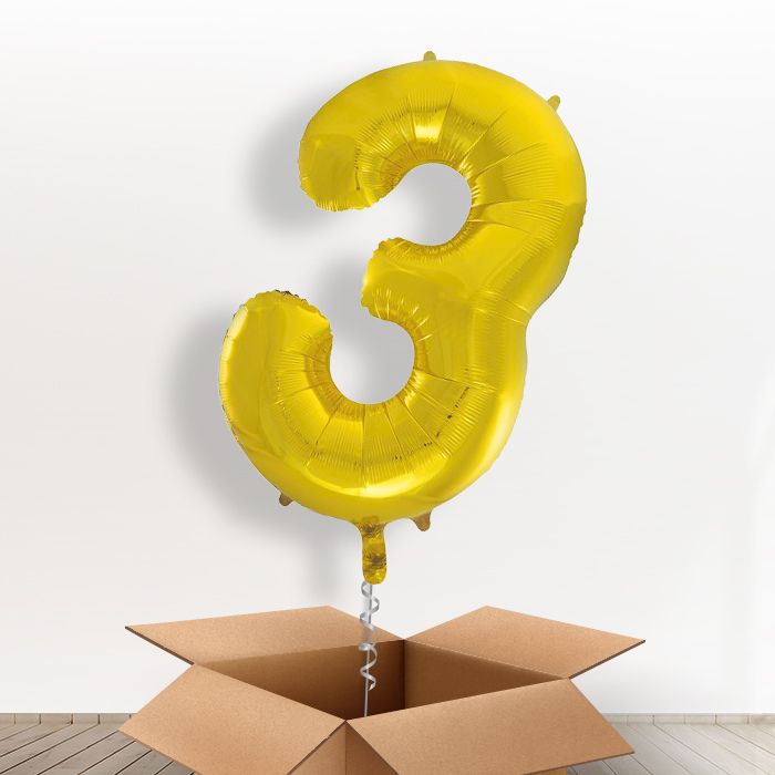 Gold Giant Number 3 Balloon in a Box Gift