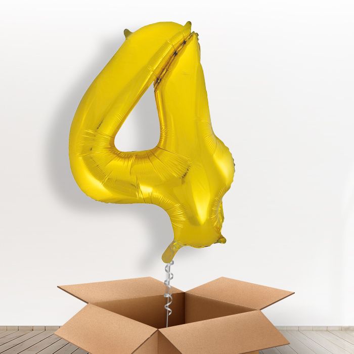 Gold Giant Number 4 Balloon in a Box Gift