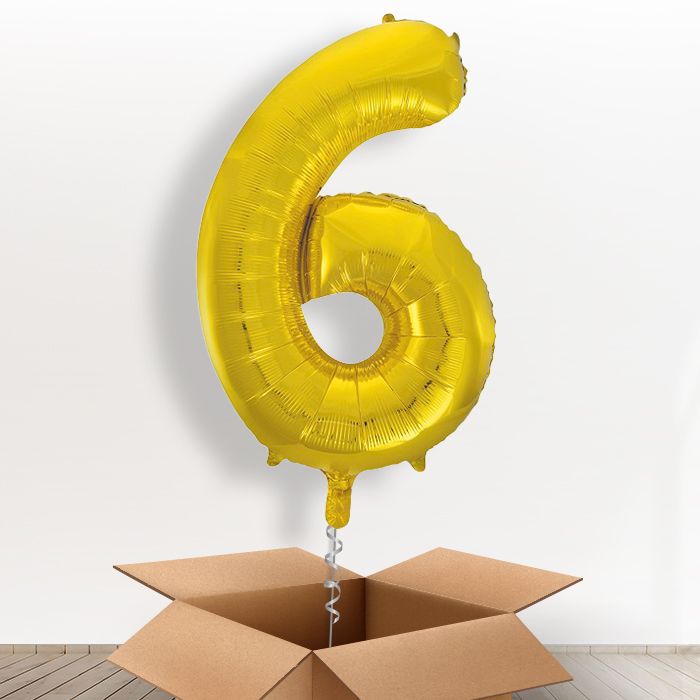 Gold Giant Number 6 Balloon in a Box Gift