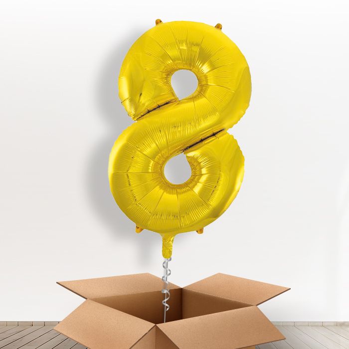 Gold Giant Number 8 Balloon in a Box Gift