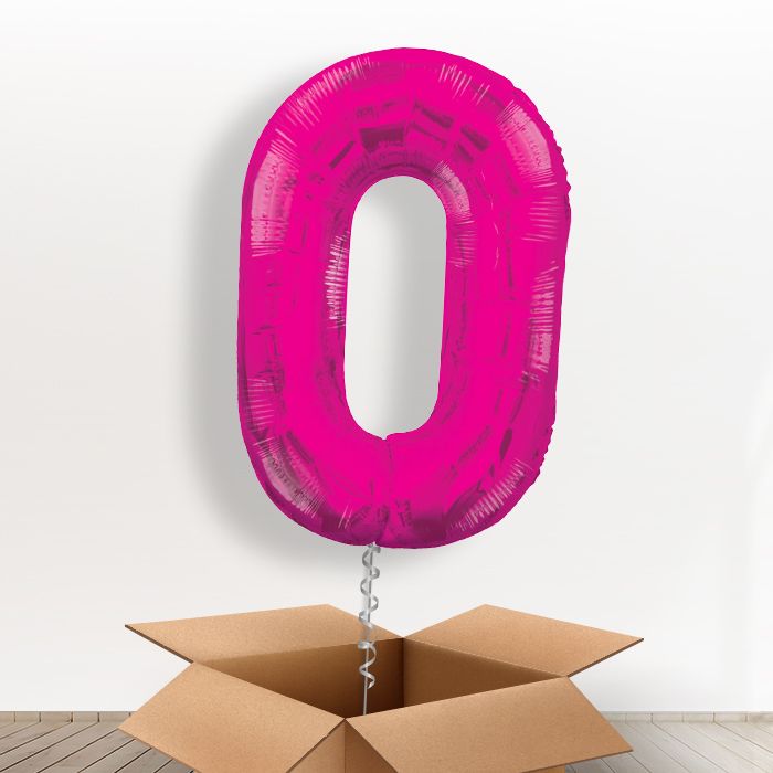 Pink Giant Number 0 Balloon in a Box Gift