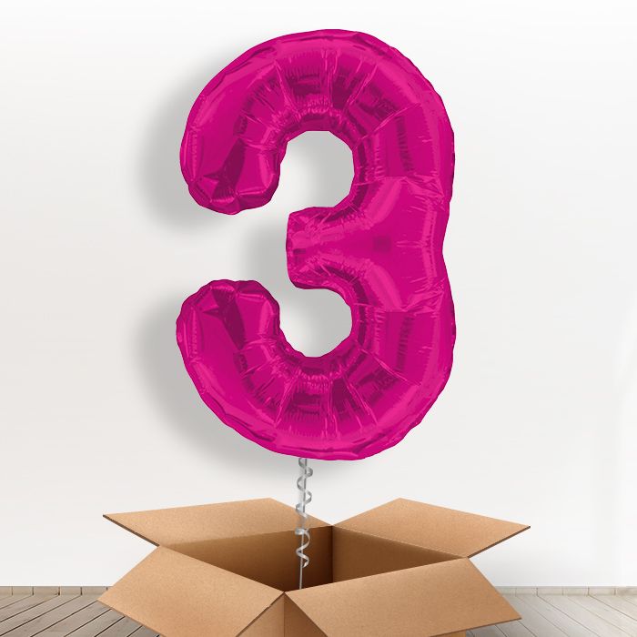 Pink Giant Number 3 Balloon in a Box Gift