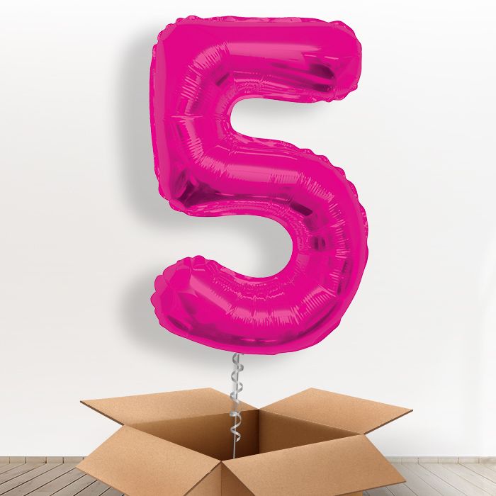Pink Giant Number 5 Balloon in a Box Gift