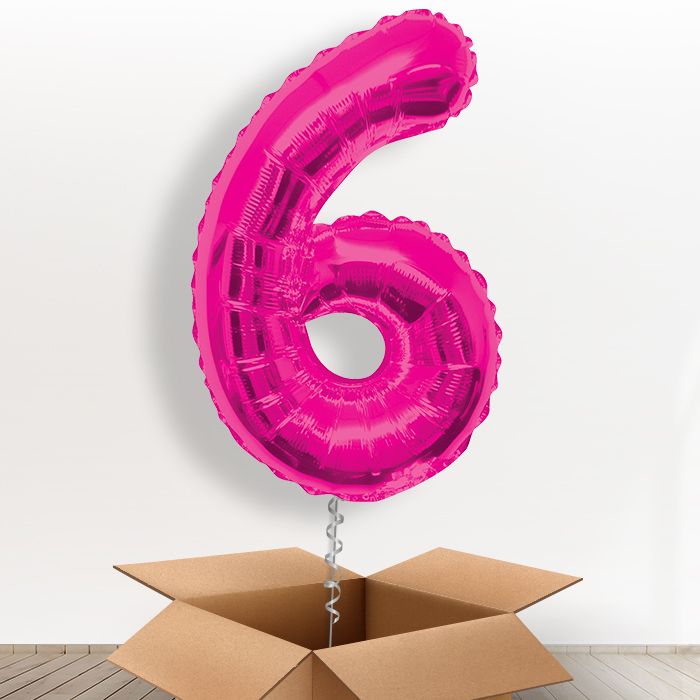 Pink Giant Number 6 Balloon in a Box Gift
