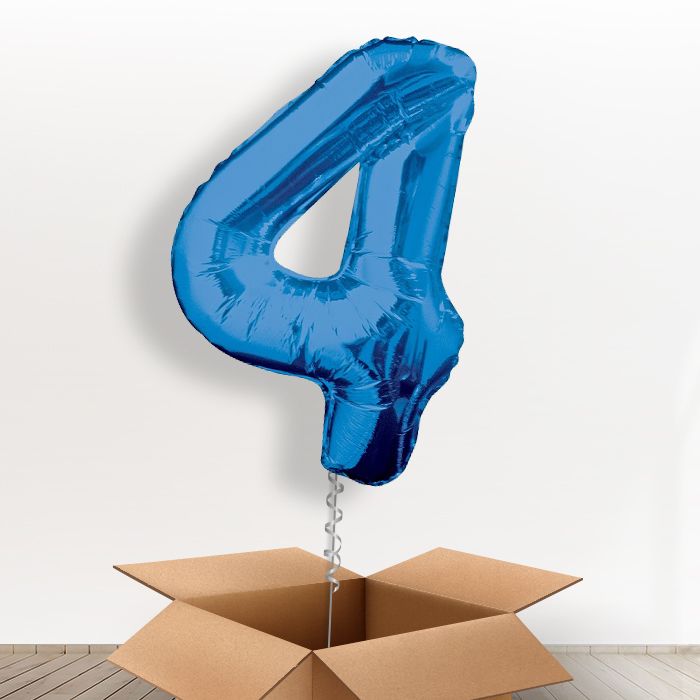 Blue Giant Number 4 Balloon in a Box Gift