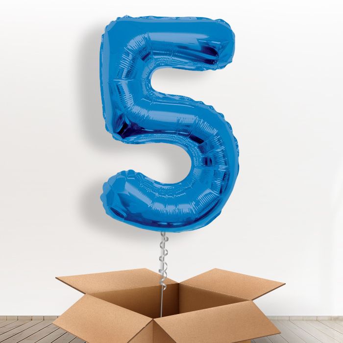 Blue Giant Number 5 Balloon in a Box Gift