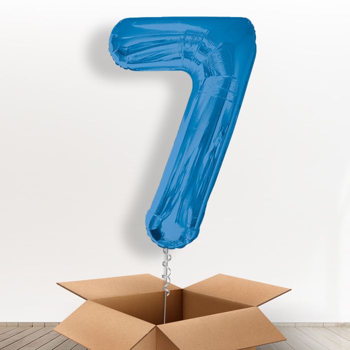Blue Giant Number 7 Balloon in a Box Gift