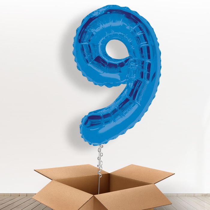 Blue Giant Number 9 Balloon in a Box Gift
