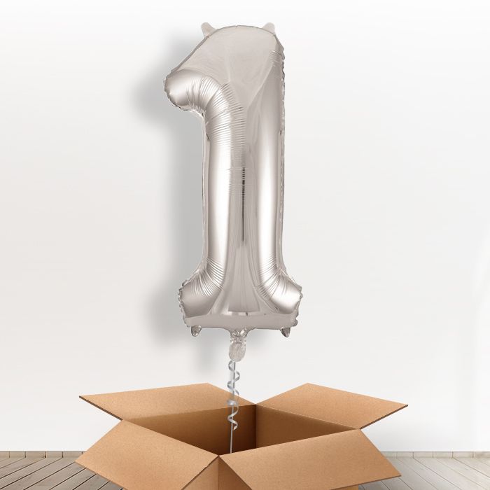 Silver Giant Number 1 Balloon in a Box Gift
