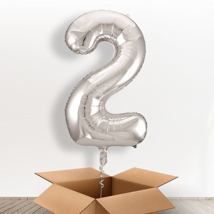 Silver Giant Number 2 Balloon in a Box Gift