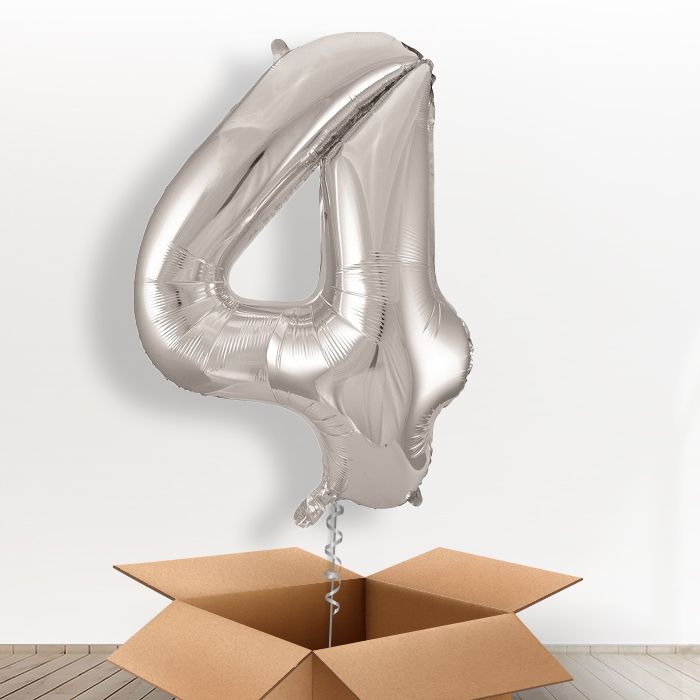 Silver Giant Number 4 Balloon in a Box Gift