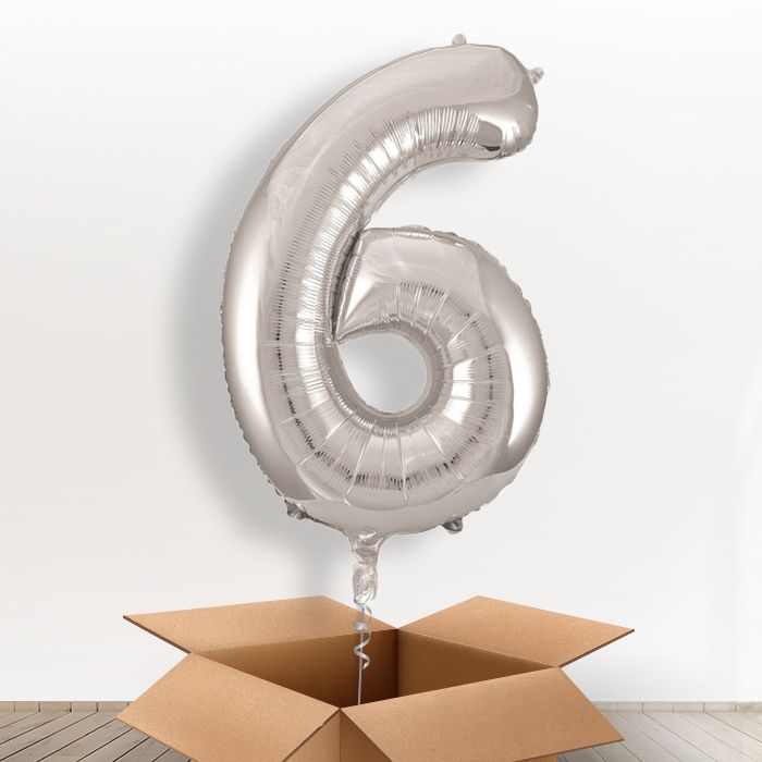 Silver Giant Number 6 Balloon in a Box Gift