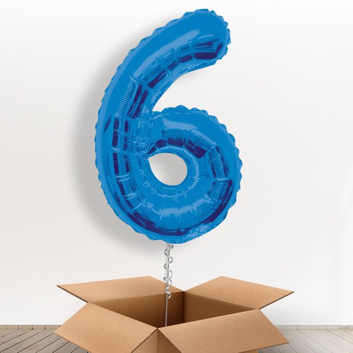 Blue Giant Number 6 Balloon in a Box Gift