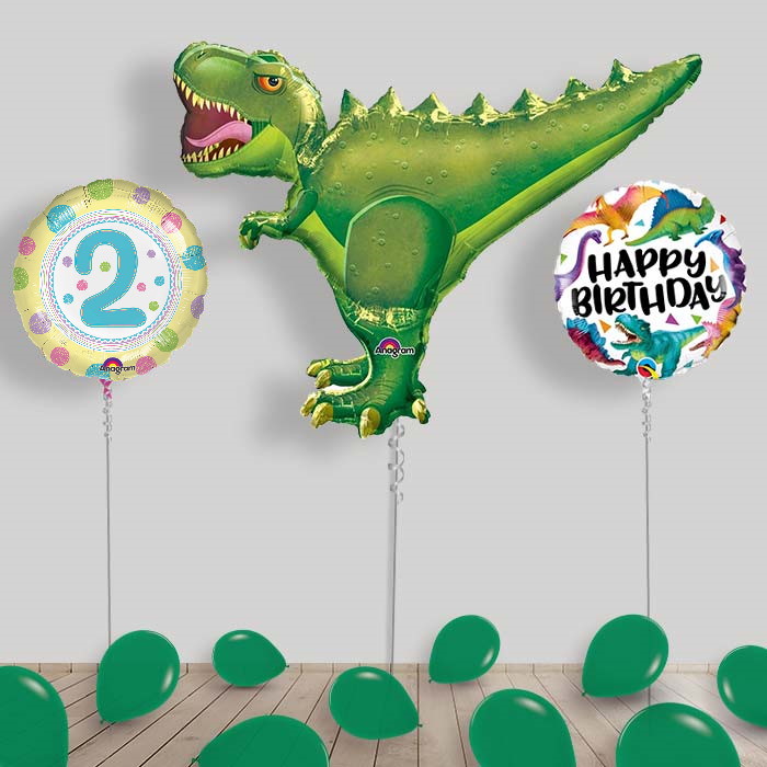 Inflated Dinosaur Birthday Helium Balloon Package in a Box - Choose your Age.