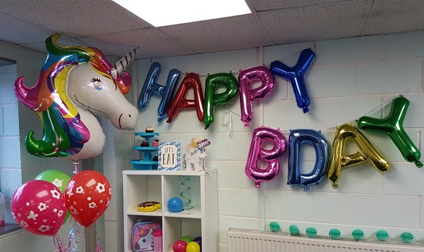 Unicorn and birthday balloons